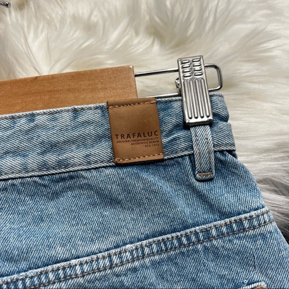 ZARA Womens Denim Jean Mini Skirt Light Wash Button Front A-Line High Rise Small - Picture 10 of 12